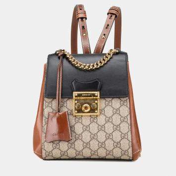 Gucci Beige/Brown GG Supreme Padlock Backpack