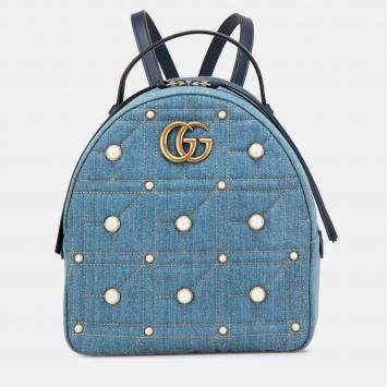 Gucci Small GG Marmont Pearl Denim Backpack
