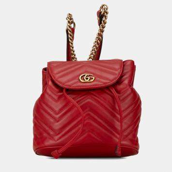Pre Owned Gucci Red GG Marmont Matelasse Backpack