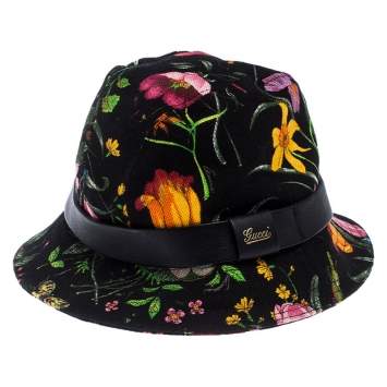 Pre Owned Gucci Black Floral Print Bucket Hat S