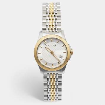Pre Owned Gucci Silver Two-Tone Stainless Steel G Timeless 126.5 Women's Wristwatch 27 mm