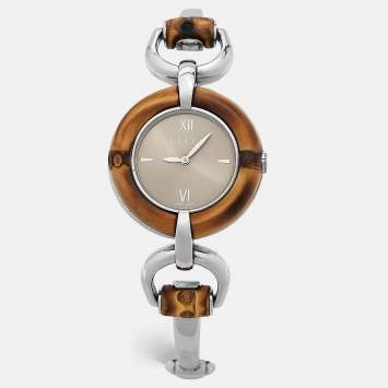 Pre Owned Gucci Bronze Stainless Steel Bamboo 132.4 Women's Wristwatch 36 mm