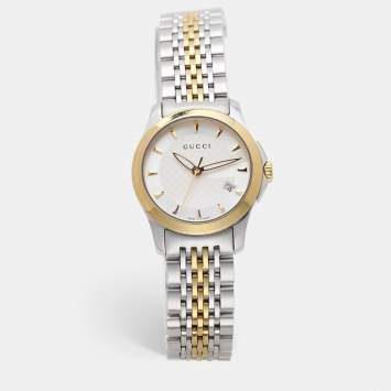 Gucci Silver Two Tone Stainless Steel G-Timeless 126.5 Quartz Women's Wristwatch 27mm