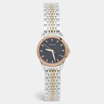 Pre Owned Gucci Black Two Tone Stainless Steel G-Timeless YA126512 Women's Wristwatch 27 mm