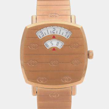 Pre Owned Gucci Grip 157.5 Quartz White Rose Gold Plated Stainless Steel Women's Wristwatch 27 mm