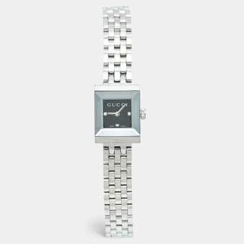 Pre Owned Gucci G-Frame YA128507 Black Dial Stainless Steel Diamond Women's Wristwatch 14 mm