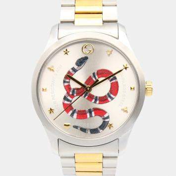 مملوكة مسبقًا Gucci G-Timeless 126.4 Quartz Silver Gold Plated Stainless Steel Women's Wristwatch 38 mm