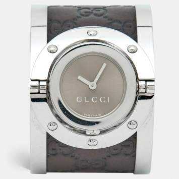 Pre Owned Gucci Twirl YA112433 Bronze Dial Stainless Steel Leather Women's Wristwatch 23 mm