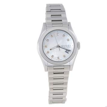 Pre Owned Gucci MOP Diamonds Stainless Steel Pantheon YA115403 115.4 Women's Wristwatch 36 MM