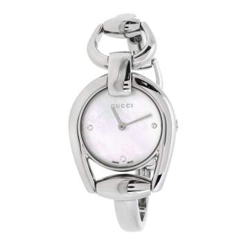 Pre Owned Gucci Mother Of Pearl Stainless Steel Horsebit 139.5 Women's Wristwatch 28 mm