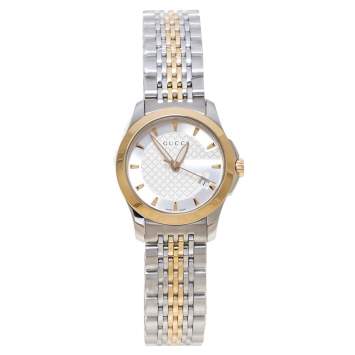 Pre Owned Gucci Silver Two-Tone Stainless Steel G Timeless 126.5 Women's Wristwatch 27 mm