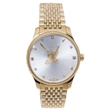 Pre Owned Gucci Silver Sunburst Yellow Gold PVD Coated Stainless Steel G-Timeless 126.4 Women's Wristwatch 38 mm