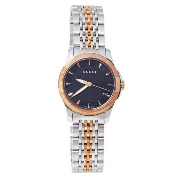 Pre Owned Gucci Black Two-Tone Stainless Steel G-Timeless YA126512 Women's Wristwatch 27 mm