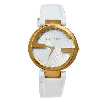 Pre Owned Gucci Silver White Yellow Gold PVD Coated Stainless Steel Rubber Latin Grammy's YA133313 Women's Wristwatch 37 MM