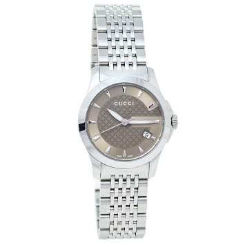 Pre Owned Gucci Brown Stainless Steel G-Timeless YA126503 Women's Wristwatch 27 mm