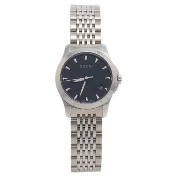 Pre Owned Gucci Black Stainless Steel G-Timeless YA126501 Women's Wristwatch 27 mm
