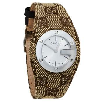 Pre Owned Gucci Silver Stainless Steel G Bandeau 104 Women's Wristwatch 31 mm