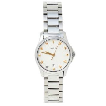 Pre Owned Gucci Silver Stainless Steel G-Timeless YA126572A Women's Wristwatch 27 mm