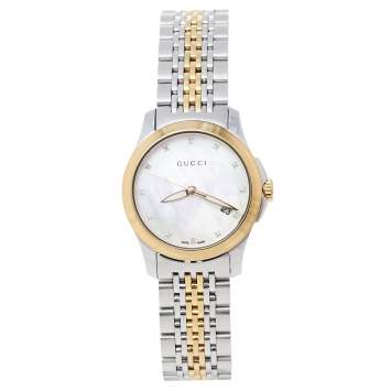 Gucci Mother Of Pearl Two-Tone Stainless Steel Diamond G-Timeless YA126513 Women's Wristwatch 27 mm