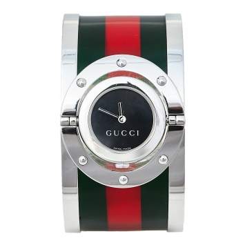 Pre Owned Gucci Black Stainless Steel Web Twirl Large YA112417 Women's Wristwatch 33 mm