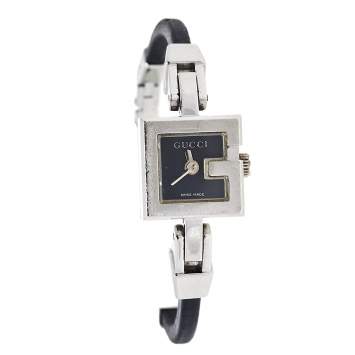 Pre Owned Gucci Black Stainless Steel and Leather G-Mini 102 Women's Wristwatch 14 mm