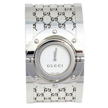 Pre Owned Gucci White Stainless Steel Twirl YA112424 Women's Wristwatch 23 mm 