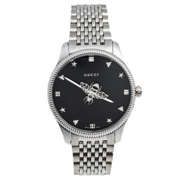Pre Owned Gucci Black Stainless Steel G-Timeless YA1264154 Women's Wristwatch 36 mm 