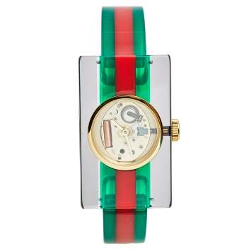 Pre Owned Gucci Skeleton Plexiglass Gold Plated Stainless Steel 143.5 Women's Wristwatch 24 mm