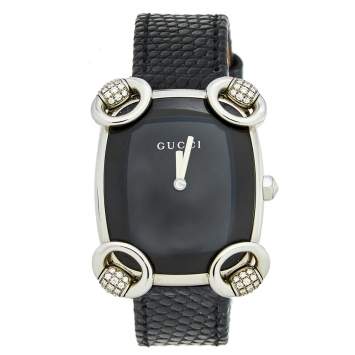 Pre Owned Gucci Black Stainless Steel Lizard Horsebit 117.5 Women's Wristwatch 28 mm
