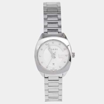 Pre Owned Gucci White Diamond Stainless Steel GG2570 YA142504 Women's Wristwatch 29 mm