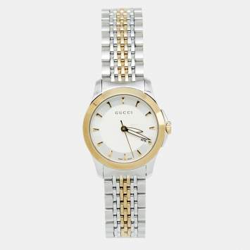 Pre Owned Gucci Silver Two Tone Stainless Steel G-Timeless YA126511 Women's Wristwatch 27 mm
