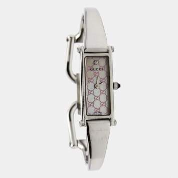 Pre Owned Gucci Mother of Pearl Stainless Steel Horsebit 1500L Women's Wristwatch 12 mm