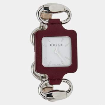Pre Owned Gucci White Leather Stainless Steel 1921 Horsebit 130.5 Women's Wristwatch 25 mm