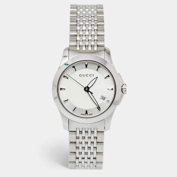 Pre Owned Gucci Silver Stainless Steel G-Timeless 126.5 Women's Wristwatch 27 mm