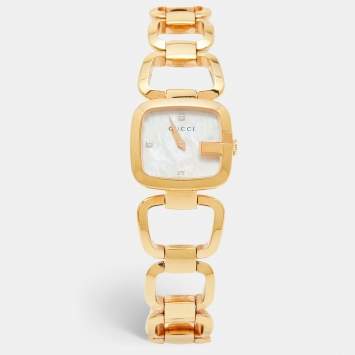 Pre Owned Gucci Mother of Pearl Rose Gold Plated Stainless Steel G-Series 125.5 Women's Wristwatch 24 mm