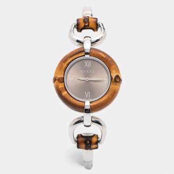Pre Owned Gucci Champagne Stainless Steel Bamboo 132.4 Women's Wristwatch 36 mm