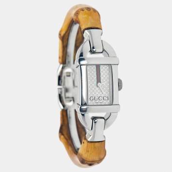 Pre Owned Gucci Silver Stainless Steel Bamboo 6800L Women's Wristwatch 16 mm