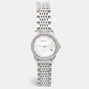 Pre Owned Gucci Mother Of Pearl Stainless Steel G-Timeless YA126508 Women's Wristwatch 27 mm