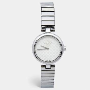 Pre Owned Gucci White Stainless Steel Diamantissima YA141402 Women's Wristwatch 32 mm