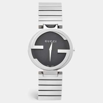 Pre Owned Gucci Black Stainless Steel Interlocking G YA133307 Women's Wristwatch 37 mm