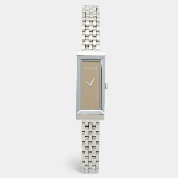 Pre Owned Gucci Mirror Brown Stainless Steel G-Frame YA127501 Women's Wristwatch 14 mm