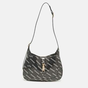 Pre Owned Gucci x Balenciaga Black/White Leather Medium The Hacker Project Jackie 1961 Hobo
