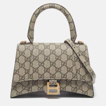 Pre Owned Gucci x Balenciaga Beige GG Supreme Canvas Hourglass Top Handle Bag