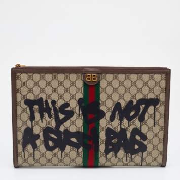 Pre Owned Gucci x Balenciaga Beige/Brown Supreme Canvas The Hacker Project Web Graffiti Laptop Pouch