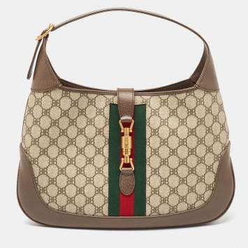 Pre Owned Gucci x Balenciaga Beige/Brown BB Supreme Canvas and Leather Medium Jackie 1961 Hobo