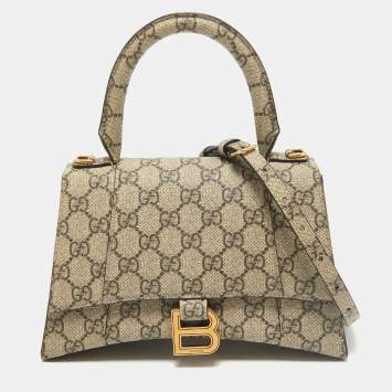 Pre Owned Gucci x Balenciaga Beige GG Supreme Canvas Hourglass Top Handle Bag