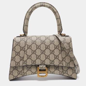 Pre Owned Gucci x Balenciaga Beige/Brown GG Supreme Canvas Hourglass Top Handle Bag