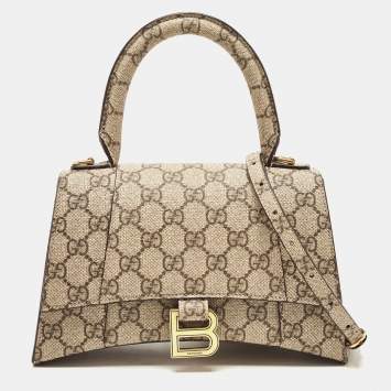 Pre Owned Gucci x Balenciaga Beige/Brown GG Supreme Canvas Hourglass Top Handle Bag