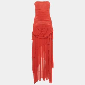 Pre Owned Guizio Red Mesh Strapless Lyla Twist Dress L