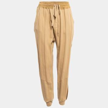 Pre Owned Haider Ackermann Light Brown Satin Side Stripe Cotton Sweatpants L